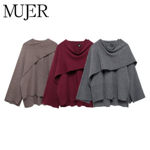 MUJER Cape Coat ผู้หญิงผ้าพันคอ Ponchos ผู้หญิง 2025 ผ้าคลุมไหล่แขนยาวฤดูหนาวผู้หญิง Ponchos เสื้อคลุมถักเสื้อสเวตเตอร์ถักสําหรับผู้หญิง