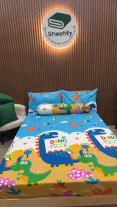 Sheetify I Dino Land I 3in1 Bedsheet Set w/ 2 Pillowcase 18X28 I Canadian Cotton I Full garter