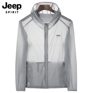 JEEP SPIRIT Sunscreen Clothing Mens Hooded Jacket Summer New Ice Silk Breathable Lightweight Coat Oversized Fishing Quick Drying Outdoor Cycling and Climbing