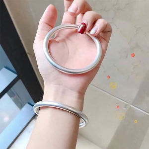 Classic Ancient Silver bracelet Chunky Solid Sanding Closed Loop Womens silver Bangle Charm Bracelet