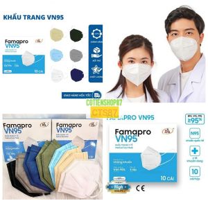 Combo 5 Hộp 50 cái Khẩu trang N95 Famapro VN95 4 lớp vải kháng khuẩn dây đeo co dãn nhiều màu hàng chính hãng cty Nam Anh cotienshop87
