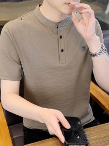 ROMON | เสื้อยืดคอตตอนผ้าลินินแขนสั้นฤดูร้อนบางเฉียบสำหรับผู้ชาย ทรงหลวม สไตล์ลำลอง ผ้าไหมน้ำแข็ง คอตตอน แฟชั่นฤดูร้อน