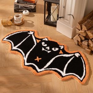 VIKAMA Halloween Twin Ghost Bat Shaped Non Slip Bath Rug Soft Water Absorbent Indoor Holiday Bathroom Floor Doormat