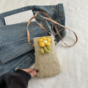 กระเป๋าสะพายข้างผ้าทอสไตล์เกาหลีสำหรับผู้หญิง กระเป๋าถือแบบสะพายข้าง กระเป๋าใส่โทรศัพท์มือถือ ฤดูร้อน กระเป๋าสะพายข้างแบบลำลอง