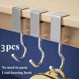 3 Móc Treo Túi Có Thể Điều Chỉnh Không Cần Khoan Bằng Thép Không Gỉ Dùng Cho Cạnh Bàn Sắp Xếp Đồ Dùng Văn Phòng Để Bàn Cầm Tay Tiện Dụng