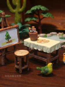 Retro Artistic Resin Ornament Small Scene Decoration Bridge Chair Owl Branch Bird Figure Statue Vintage Aesthetic Home Decor