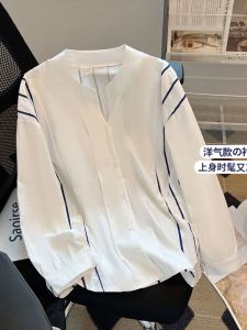 Big Sale Leak-Picking ~ Export Spring and Autumn Stripes Patchwork Long Sleeves Cotton Shirt Female Drawstring Waist Trimming Loose Belly-Covering Coat