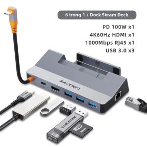 CABLETIME 6 Trong 1 PD100W USB C Docking Station Cho Steam Deck 4K HDMI Ethernet 1Gbps Tương Thích Với MacBook Pro iPad iPhone Hub