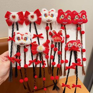 New Year Celebration Hair Accessories Childrens Red Bow Tassel Hair Clips Baby Girls Festive Headwear Butterfly Knot Hairpins