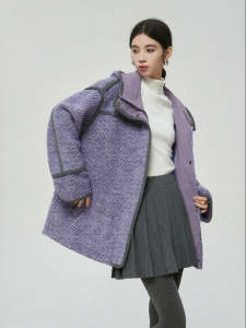 PlumJan | Hooded Patchwork Long Casual Coat Purple