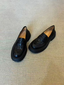 Black Thick Heel Loafers Womens Retro Buckle Closure Soft Leather round Toe Fashionable Comfortable Spring Autumn Seasonal Shoes