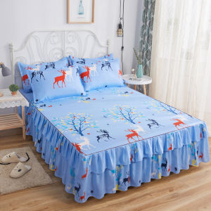 2023 New Bed Skirt Bedspread One-Piece Non-Slip Bed Sheet Pure Cotton All Cotton Dirt-Proof Cover Fitted Sheet with Skirt Three-Piece Set