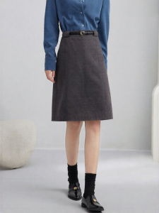 Gray Mid-Length High-Waist Slimming Skirt for Petite Women