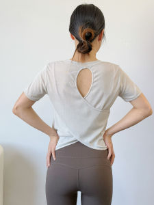 SKINOFSKIN | New Slim Fit Yoga Top Breathable Mesh Short Sleeve Hollow Out Cross Back