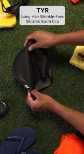 Mũ Bơi TYR Wrinkle- Free Long Hair Silicone Swim Cap Black.