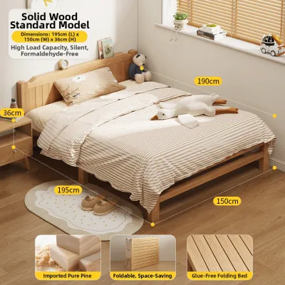 FWTDF | Solid Wood Foldable Bed Easy Assembly Reclinable Thickened