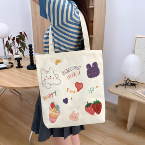 Cute Canvas Shoulder Bag for Women Shopping Handheld Korean Style Vertical New Fashion Eco-friendly Bag Casual Leisure Handbag