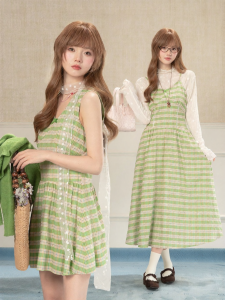 loveheynew | Đầm Không Tay Hình Carô Xanh Cho Mùa Hè Và Xuân