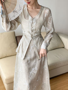 New Chinese Style Floral Embroidery Fashion Set Womens Top And Half Skirt Two-Piece Suit Complete National Trend Outfit