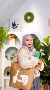 TAS Tote Bag Kanvas Tali Sumbu Motif Tropical Motif Bunga daun tropis Musim Semi TAS MURAH SEMARANG