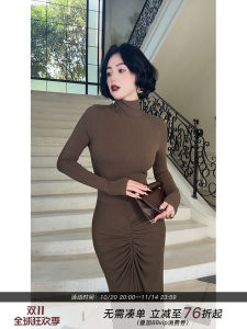 LYXJ Autumn Vintage Waist-Cinching Long Dress Elegantly Designed Womens Fashionable Gown Perfect for the Season
