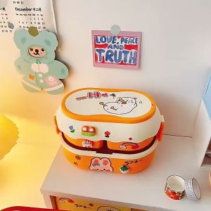 [Little B House] Double-layer Compartment Portable Bento Lunch Box Food Container Storage Set 可爱抗菌饭盒便当盒 Kotak Bento - KW89