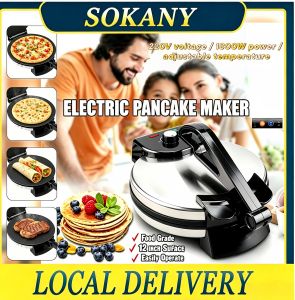 SOKANY Electric Tortilla Maker Stainless Steel Non-Stick Roti Maker Machine 1800W Double Sided Heating Tortilla Press with Temperature Control and Cord Wrap