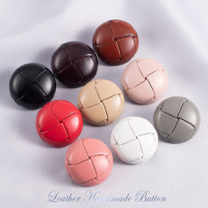 กระดุมหนังแท้เสื้อคาร์ดิแกนเสื้อไหมพรมกระดุมเสื้อกันลมแบบถักแนววินเทจกระดุมเห็ดเสื้อผู้หญิงระดับไฮเอนด์หัวเข็มขัดหนังหนัง