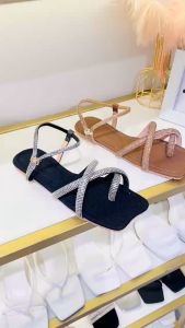 Giày táo sandal chéo HALEY STORE đế bệt mũi táo đính đá xoàn quai ngang tiểu thư đi chơi đi học đi du lịch êm chân