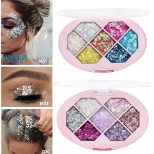Bảng Phấn Mắt 7 Màu Kim Cương Sequin Shimmer Pigment Glitter Star Moon Trang Điểm Lông Mày - Phấn Lấp Lánh Lâu Trôi Không Thấm Nước