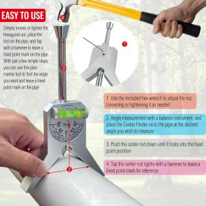 Pipe Center Finder Measure Pipe Diameter with Adjustable Dial Bubble Protractor 4" Y-Type Safety Pipe Marker Centering Head Tool