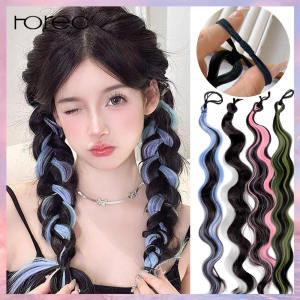 Horec วิกผมเปียปลอม วิกผมหางม้าไฮไลท์ วิกผมถักเปียไฮไลท์หางม้าโดปามีนบิดวิกผมถักเปียวงกลมเพื่อเพิ่มปริมาณเส้นผมมัดผมที่มีสีสันเด็กผมถักเปียสิ่งประดิ