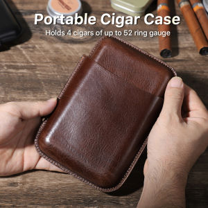 Vintage Cow Leather Perfecto Case 2 Tubes Holder Portable Humidor Box Travel Storage