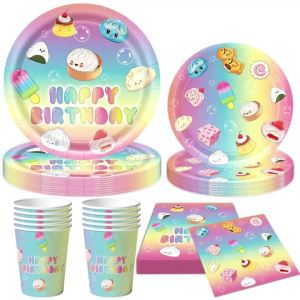 Dumpling Squishy Tablecloth Decorations Cartoon Soft Kids Birthday Tableware Table Cover Set for Baby Shower Xmas Party Favors