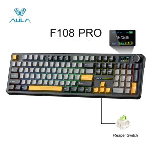 AULA | AULA F108 PRO Wireless Mechanical Keyboard Screen Knob 8000mAh PBT Keycaps RGB Hot Swappable Full Size Custom Gaming Keyboard