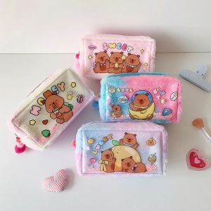 ดินสอน่ารักดินสอกระเป๋า Kawaii Capybara Decors แต่งหน้ากระเป๋าความงามผู้ถือปากกาสํานักงานเครื่องเขียน