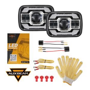 2pcs Black Background Silver Frame Rectangle 5x7/7x6 inch Led Headlights with Yellow Turn Signal White DRL Turn Signal Hi/Lo Sealed Beam for Jeep YJ XJ Toyota GMC Trucks DOT certification