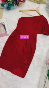 MyDu Shop | Đầm Cổ Xéo Một Vai Tay Ngắn Váy Dún MS 2318 – Thun Nhũ Quyến Rũ