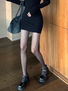 เซ็กซี่ สีดำ ถุงน่อง ผู้หญิง Polka Dot Ultra-thin Jk School Sister Pantyhose Leg Shaping Cored Wire Fabric ตลอดทั้งปี