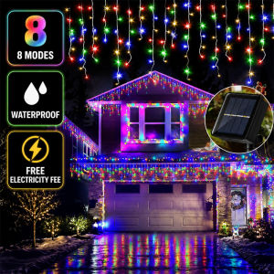 Free Shipping 96Led-227Led Christmas Lights LED Solar Fairy Lights Outdoor Waterproof Christmas String Light Curtain Lights Solar Icicle Lights Waterproof Christmas Lights LED Icicle Light String Outdoor Garden Decoration Party Lights