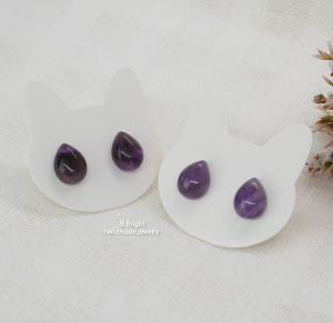 ต่างหูหินอเมทิสต์ (Amethyst) ทรงหยดน้ำ อะไหล่สแตนเลสแท้ ไม่แพ้ ไม่คัน งานทำมือ พร้อมส่งค่ะ
