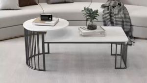 Bàn trà đơn Sofa phòng khách 2 tầng mặt đá chân kim loại sơn tĩnh điện với các nan sọc sang trọng hiện đại
