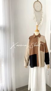 Karima Shirt Top Atasan Kemeja Oversize Wanita Dewasa Fashion Remaja Basic Kekinian Casual Lengan Panjang Matt Linen Rami Premium