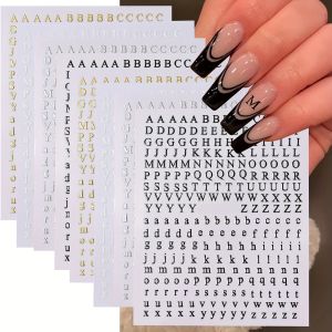 8 Sheets Letters Nail Art Stickers English Alphabet Nail Decals Self-Adhesive Metallic Gold Silver Nail Sticker Black Alphabet N