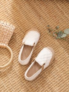flat Heel Linen Cotton Maillot Shoes for Women Traditional Beijing Style Embroidered Snacks Casual Daily Use Shoes
