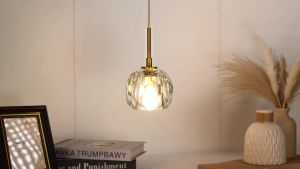 Drop Light Ceiling Full Copper Crystal Chandelier Height Adjustable Modern Minimalist Style Pendant Light for Dining Living Room Bedroom Corrido Study Office Kitchen Island Suspension Light(Free Bulb)