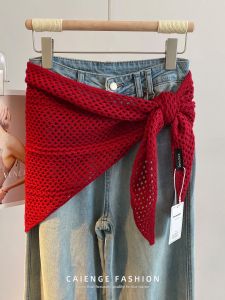 CAIENGE | Knitted Decorative Red Triangle Waist Belt