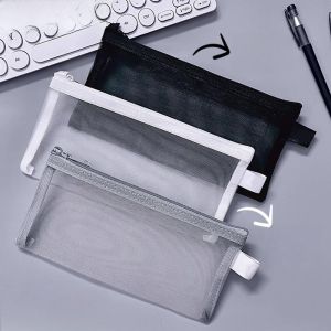 Korean Simple Transparent Mesh Large Capacity Pencil Case