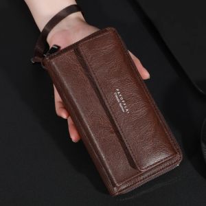 UUMIR Large Capacity Long Wallet PU Zipper Phone Bag Fashion Double Layer Card Holder Men