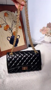 RAINSMORE-diamond pattern chain bag Golden buckle design handbag Isang bag sa balikat ng mga babae